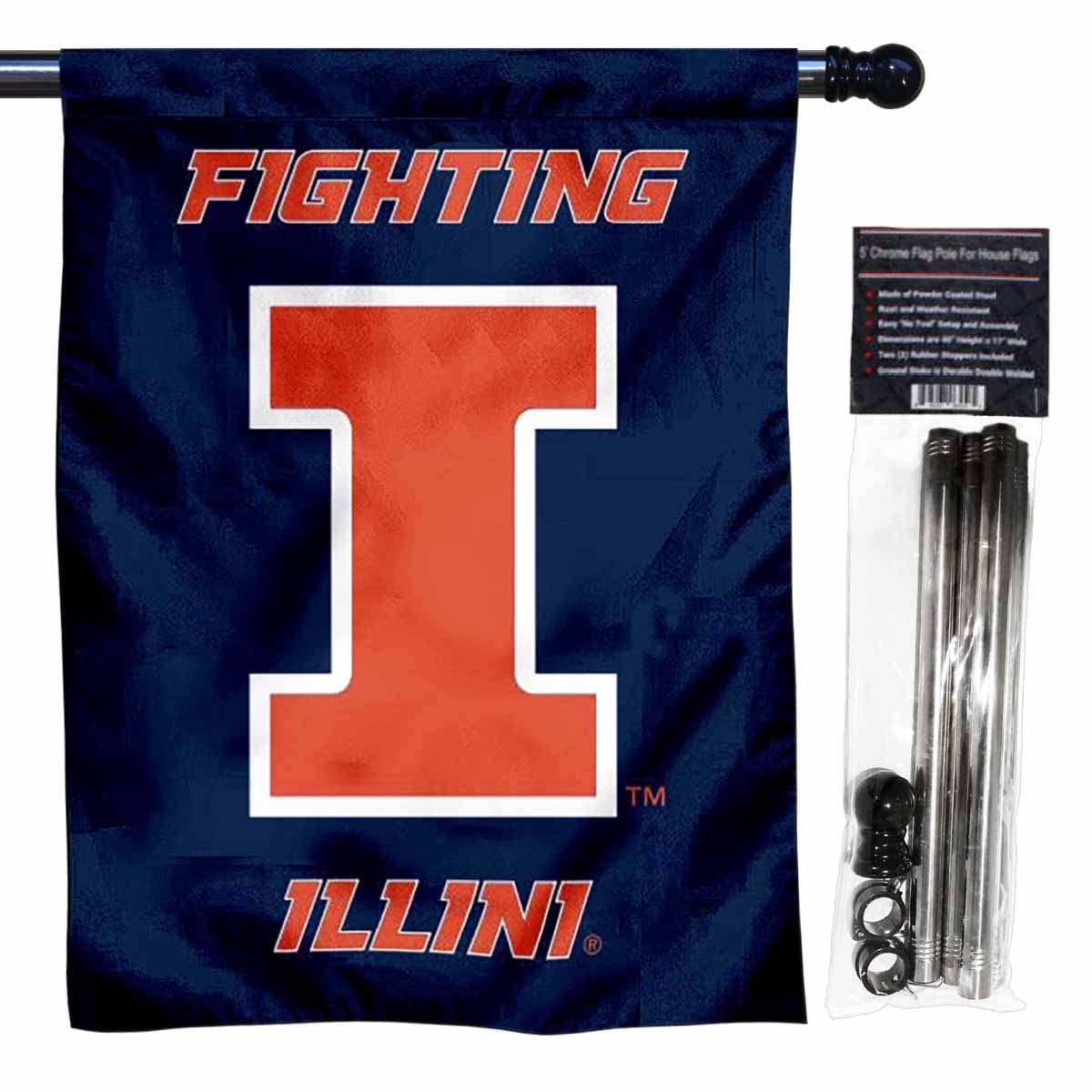 College Flags & Banners Co. University of Illinois Banner Flag with Flag Pole Set - Sports Collectibles, Sports Memorabilia, Sports Fan Shop, Sports Gifts