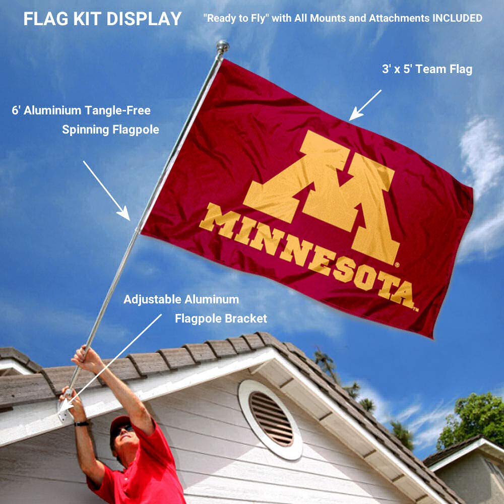 Minnesota Gophers Flag with Pole and Bracket Complete Set - Sports Collectibles, Sports Memorabilia, Sports Fan Shop, Sports Gifts