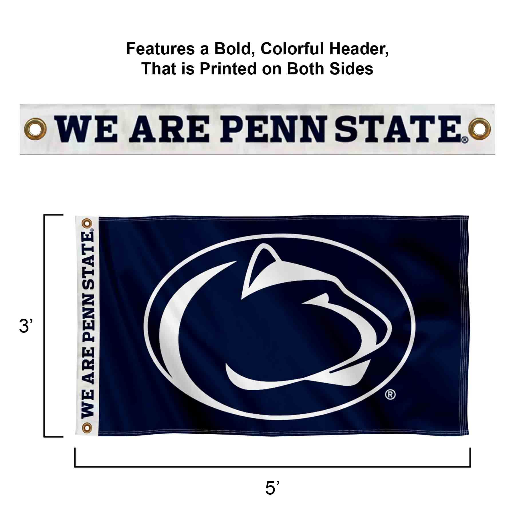 College Flags & Banners Co. Penn State Nittany Lions Printed Header 3x5 Foot Banner Flag - Sports Collectibles, Sports Memorabilia, Sports Fan Shop, Sports Gifts