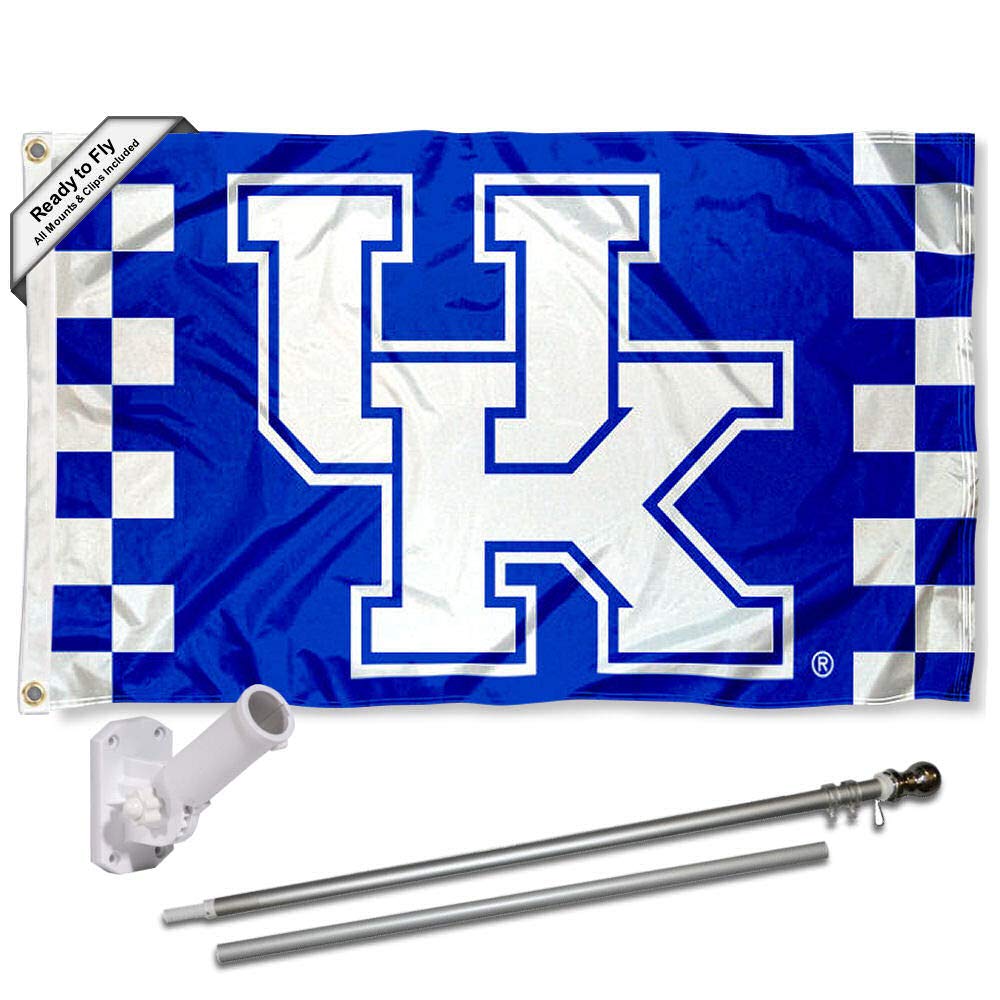 College Flags & Banners Co. Kentucky Wildcats Checkerboard Flag with Pole and Bracket Kit - Sports Collectibles, Sports Memorabilia, Sports Fan Shop, Sports Gifts