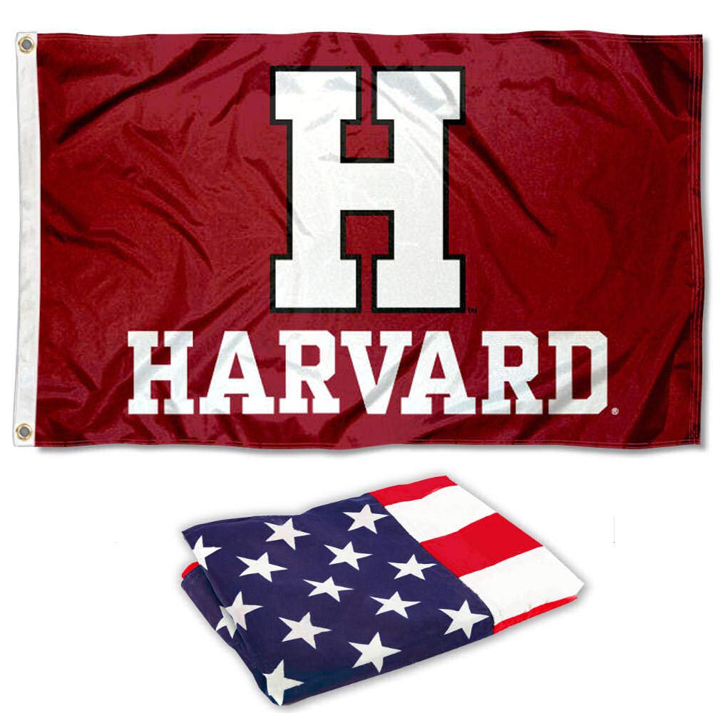 College Flags & Banners Co. Harvard Crimson Athletic Logo and USA 3x5 Flag Set - Sports Collectibles, Sports Memorabilia, Sports Fan Shop, Sports Gifts