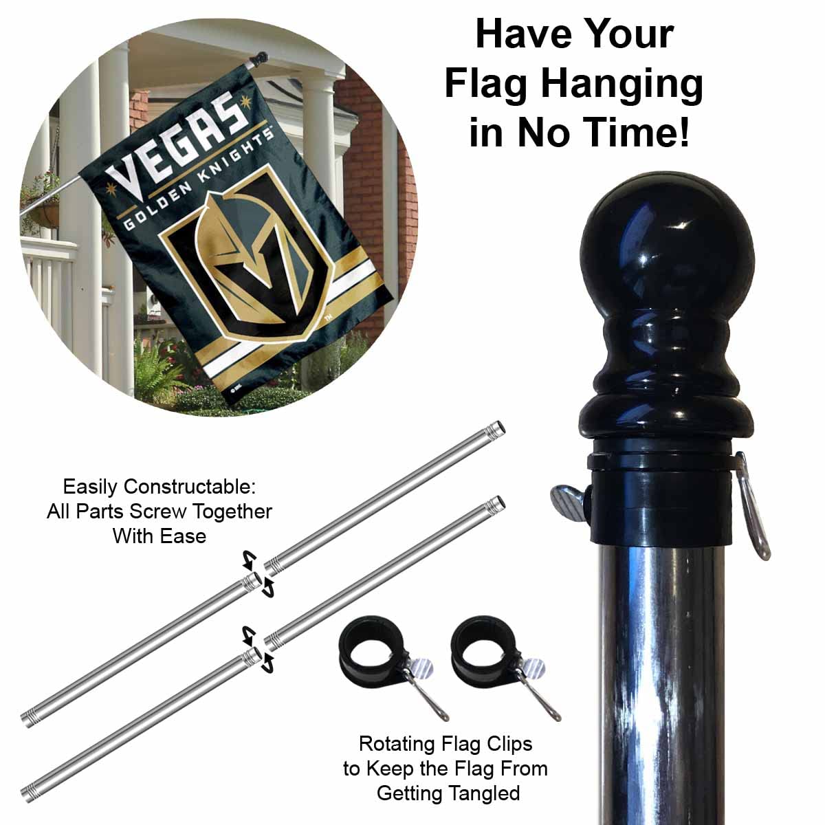 WinCraft Golden Knights Banner House Flag and 5 Foot Flagpole Set - Sports Collectibles, Sports Memorabilia, Sports Fan Shop, Sports Gifts