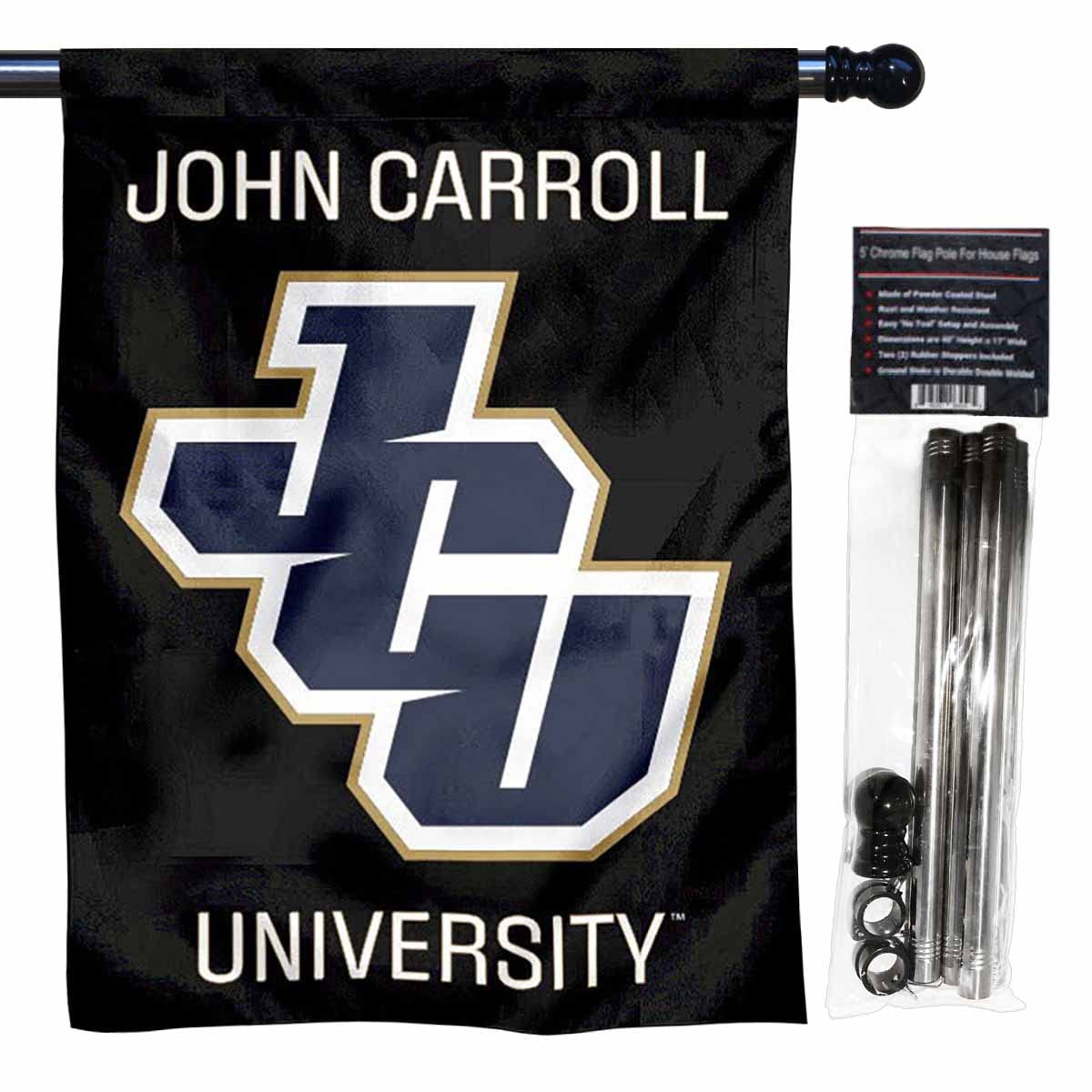 John Carroll Blue Streaks Logo Double Sided House Flag with Flag Pole Set - Sports Collectibles, Sports Memorabilia, Sports Fan Shop, Sports Gifts