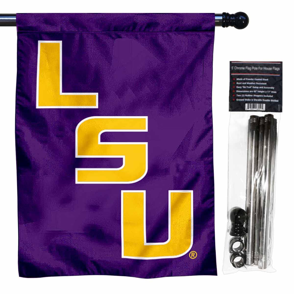 College Flags & Banners Co. Louisiana State University House Flag with Flag Pole Set - Sports Collectibles, Sports Memorabilia, Sports Fan Shop, Sports Gifts
