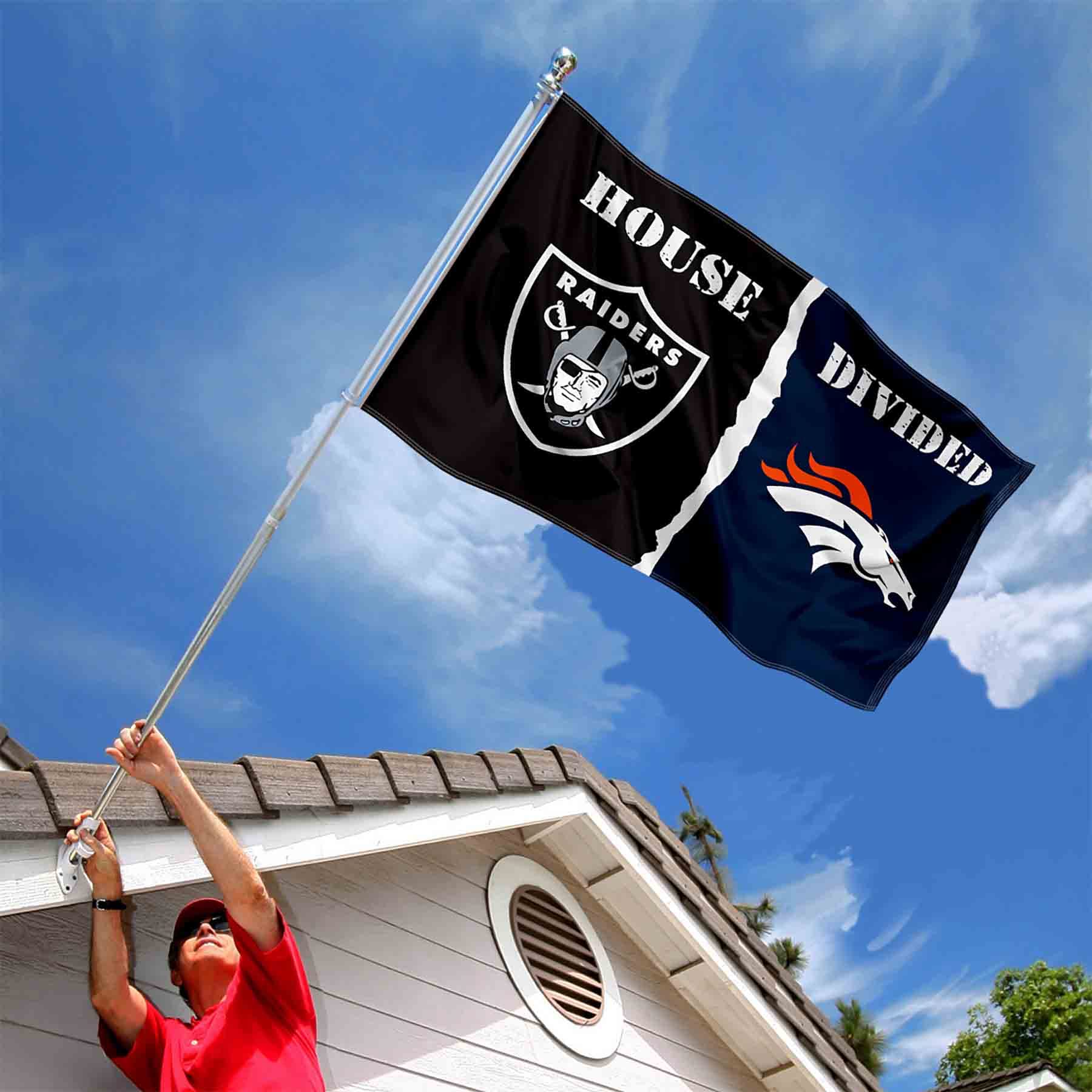 WinCraft Raiders and Broncos House Divided Flag Rivalry Banner - Sports Collectibles, Sports Memorabilia, Sports Fan Shop, Sports Gifts