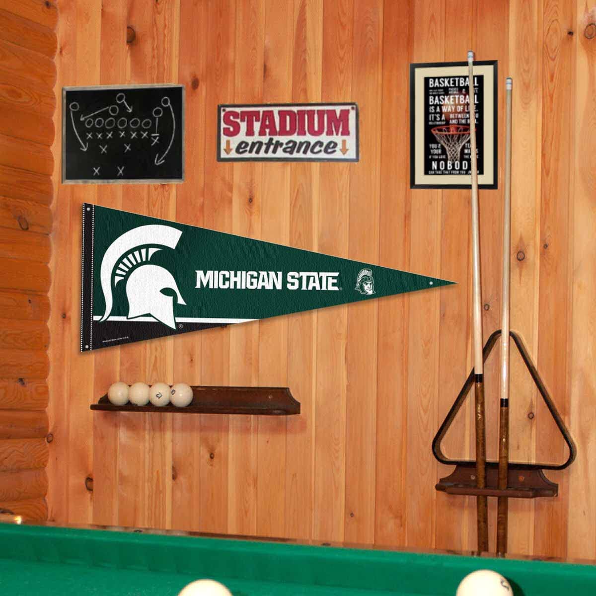 College Flags & Banners Co. Michigan State Spartans Pennant Flag and Wall Tack Mount Pads - Sports Collectibles, Sports Memorabilia, Sports Fan Shop, Sports Gifts
