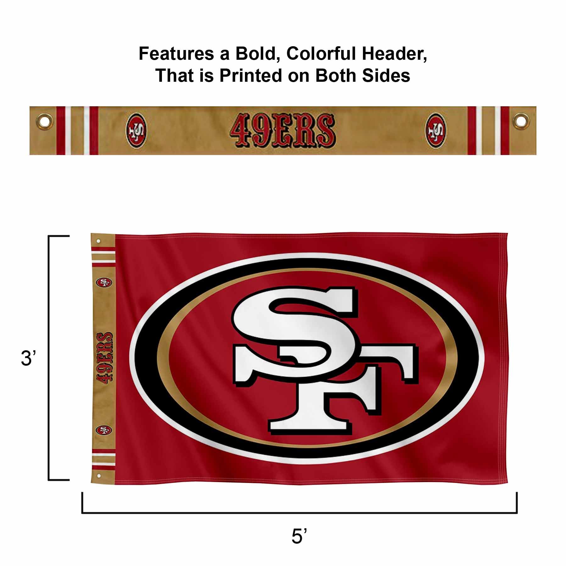 WinCraft San Francisco 49ers Printed Header 3x5 Foot Banner Flag - Sports Collectibles, Sports Memorabilia, Sports Fan Shop, Sports Gifts