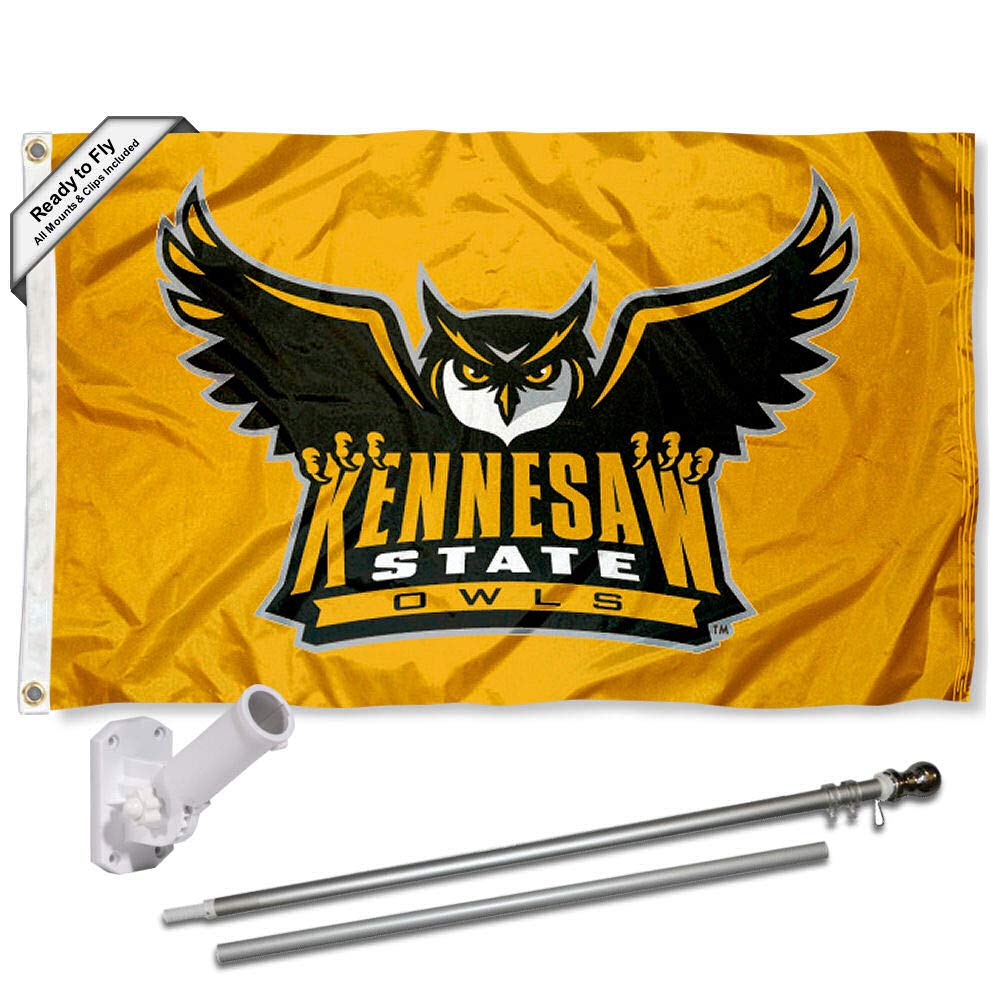 College Flags & Banners Co. Kennesaw State University Owls Flag and Pole Bracket Mount Bundle - Sports Collectibles, Sports Memorabilia, Sports Fan Shop, Sports Gifts