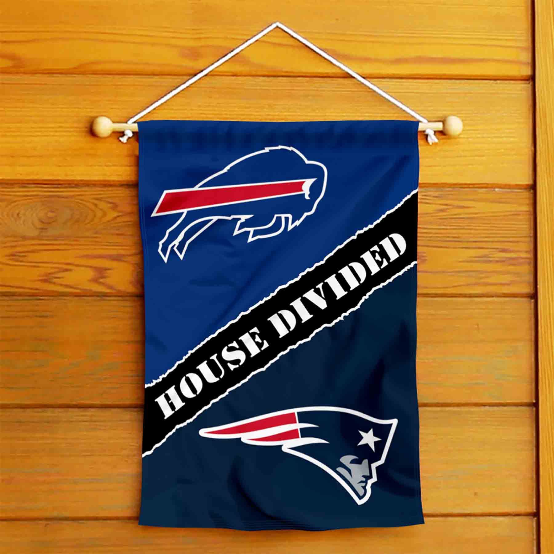 WinCraft House Divided Bills and Patriots Double Sided Garden Flag - Sports Collectibles, Sports Memorabilia, Sports Fan Shop, Sports Gifts