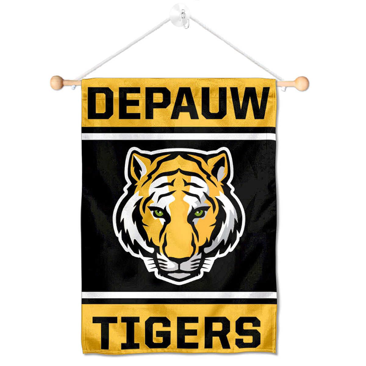 College Flags & Banners Co. DePauw Tigers Window Wall Banner Hanging Flag with Suction Cup - Sports Collectibles, Sports Memorabilia, Sports Fan Shop, Sports Gifts