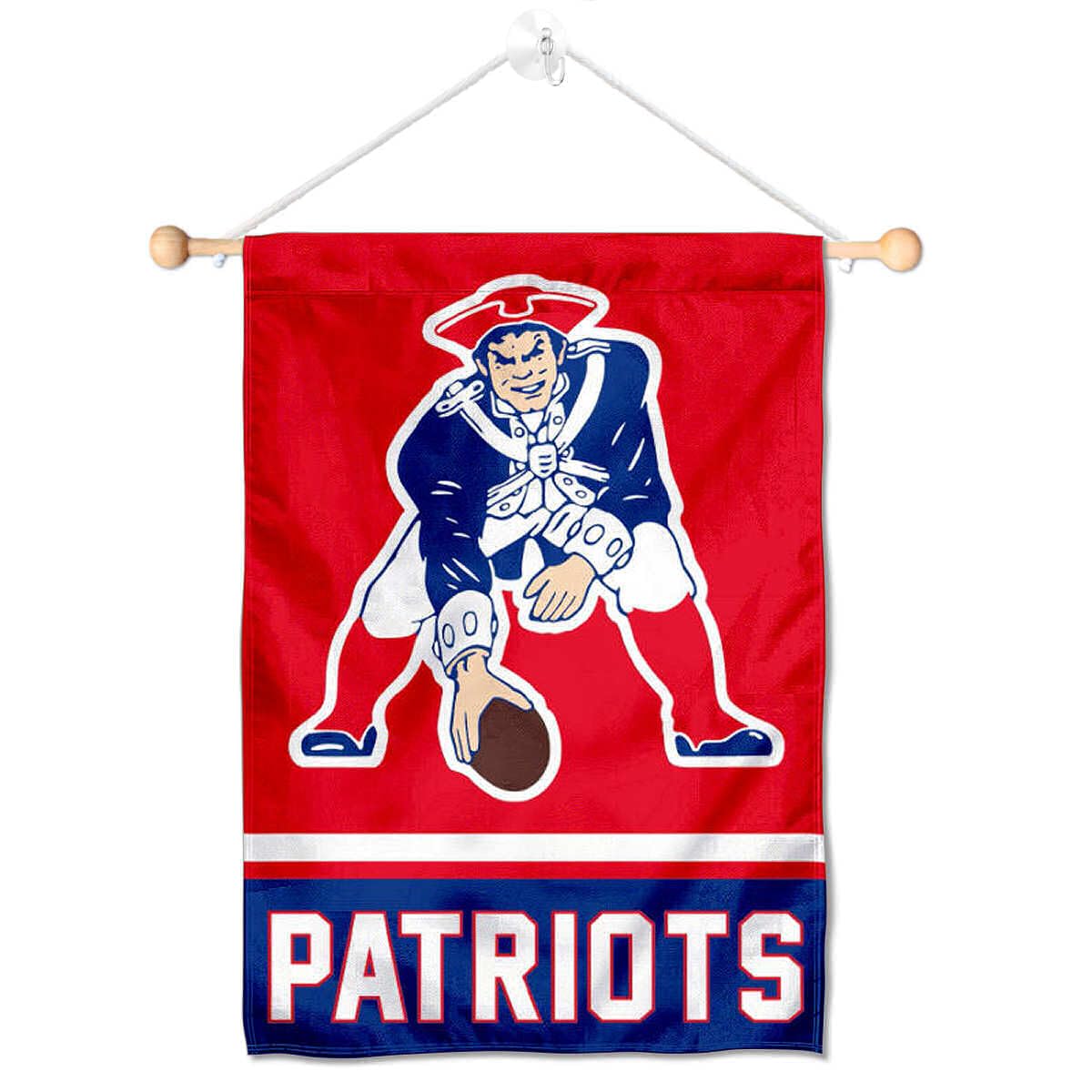 New England Patriots Vintage Pat Patriot Banner Window Wall Hanging Flag with Suction Cup - Sports Collectibles, Sports Memorabilia, Sports Fan Shop, Sports Gifts