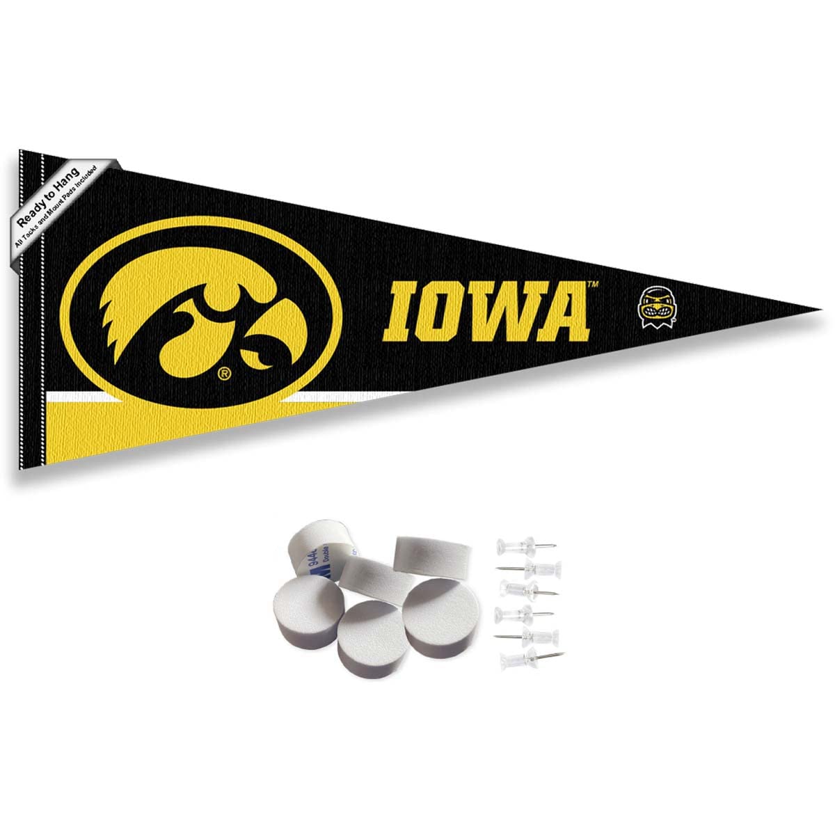 College Flags & Banners Co. Hawkeyes Pennant Flag and Wall Tack Mount Pads - Sports Collectibles, Sports Memorabilia, Sports Fan Shop, Sports Gifts