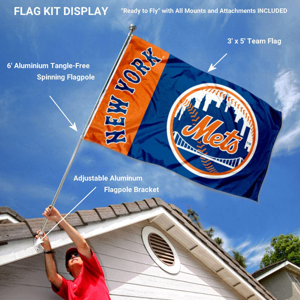 WinCraft New York Mets Flag Pole and Bracket Set - Sports Collectibles, Sports Memorabilia, Sports Fan Shop, Sports Gifts