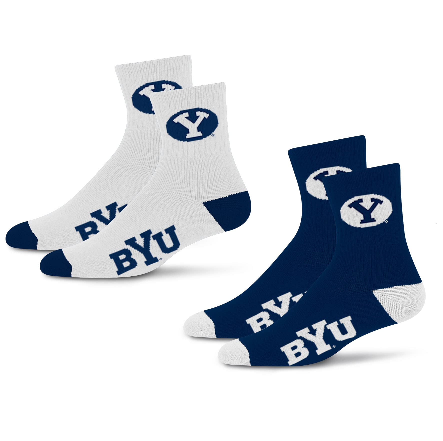 For Bare Feet NCAA BYU Cougars Quarter Sock Two Pack Team Colors Large - Sports Gifts, Sports Memorabilia, Sports Collectibles, Fan Shop