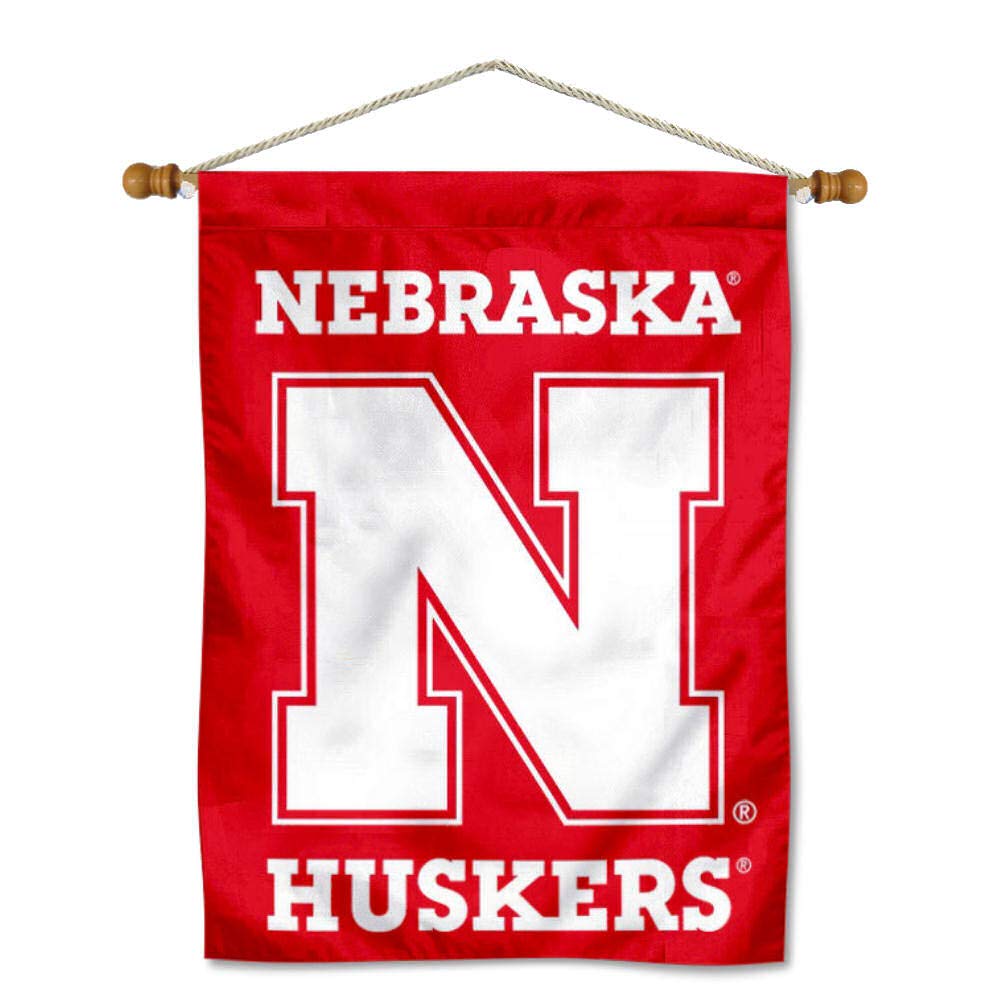 College Flags & Banners Co. Nebraska Huskers New Logo Red House Flag and Wood Banner Pole Set - Sports Collectibles, Sports Memorabilia, Sports Fan Shop, Sports Gifts