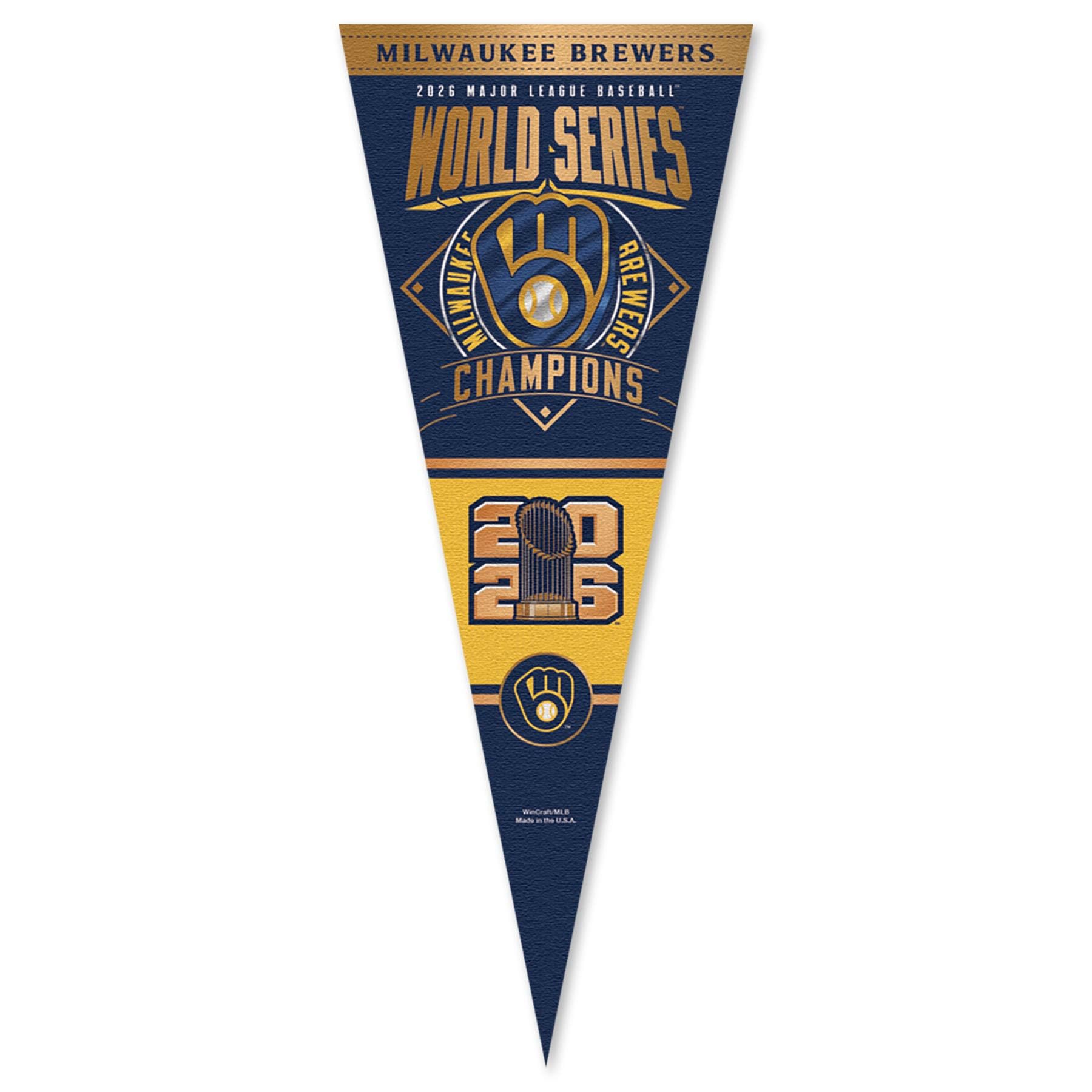 Brewers 2026 World Champions Series Full Size Pennant Flag - Sports Gifts, Sports Memorabilia, Sports Collectibles, Fan Shop