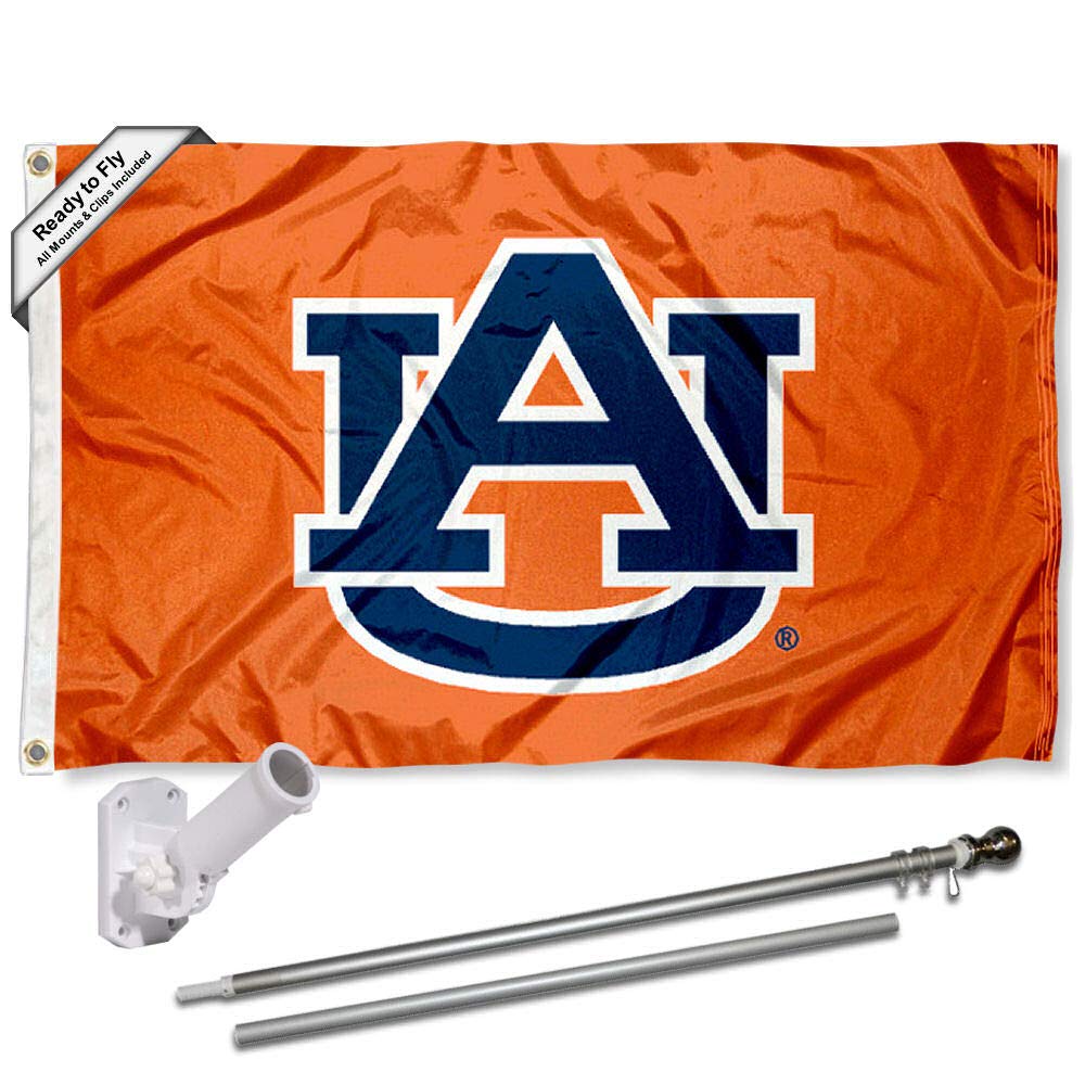 College Flags & Banners Co. Auburn Orange Flag with Pole and Bracket Complete Set - Sports Collectibles, Sports Memorabilia, Sports Fan Shop, Sports Gifts