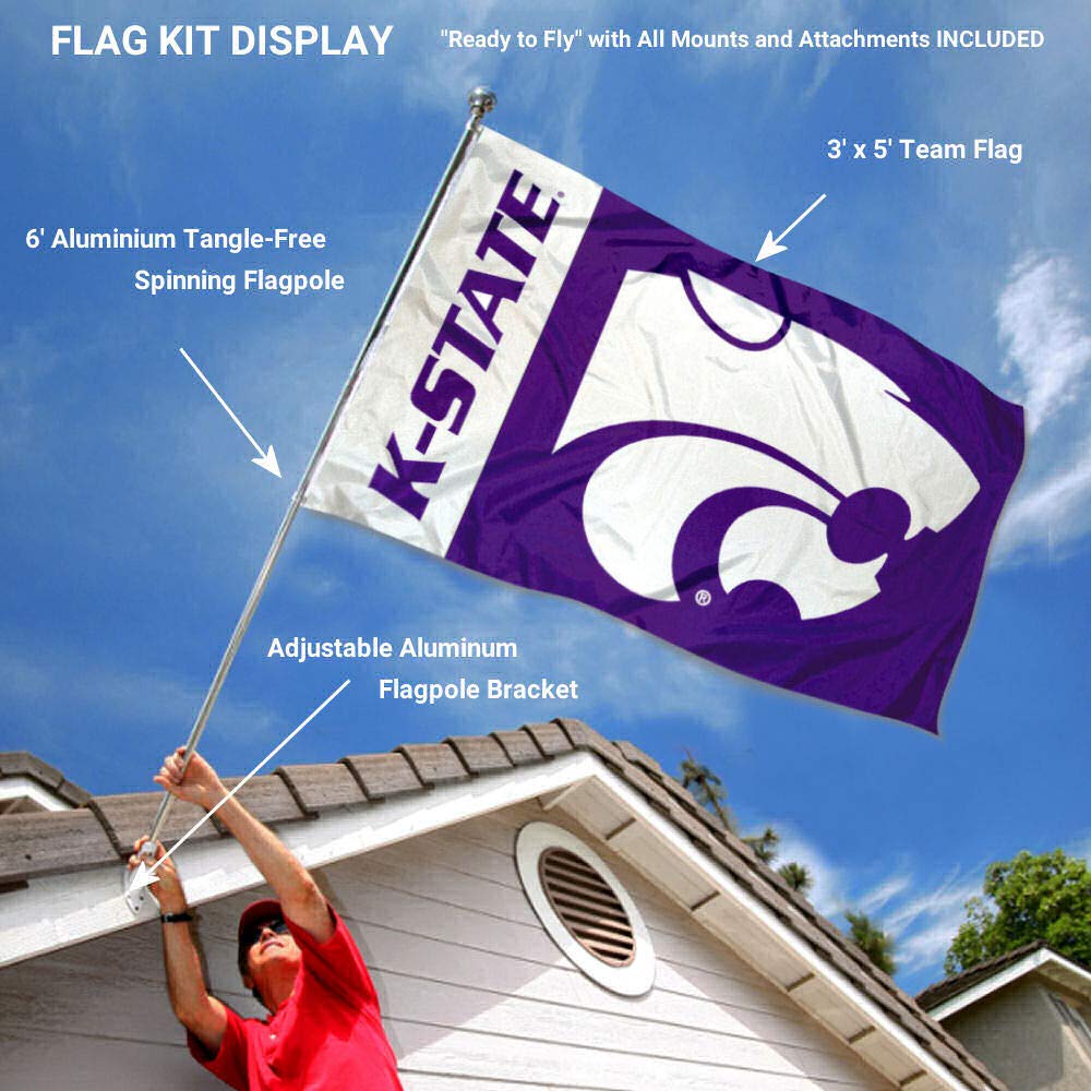 College Flags & Banners Co. Kansas State Wildcats Flag with Pole and Bracket Complete Set - Sports Collectibles, Sports Memorabilia, Sports Fan Shop, Sports Gifts