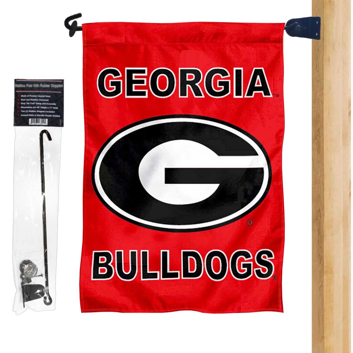 College Flags & Banners Co. UGA Bulldogs Garden Flag and Mailbox Post Pole Mount Holder Set - Sports Collectibles, Sports Memorabilia, Sports Fan Shop, Sports Gifts