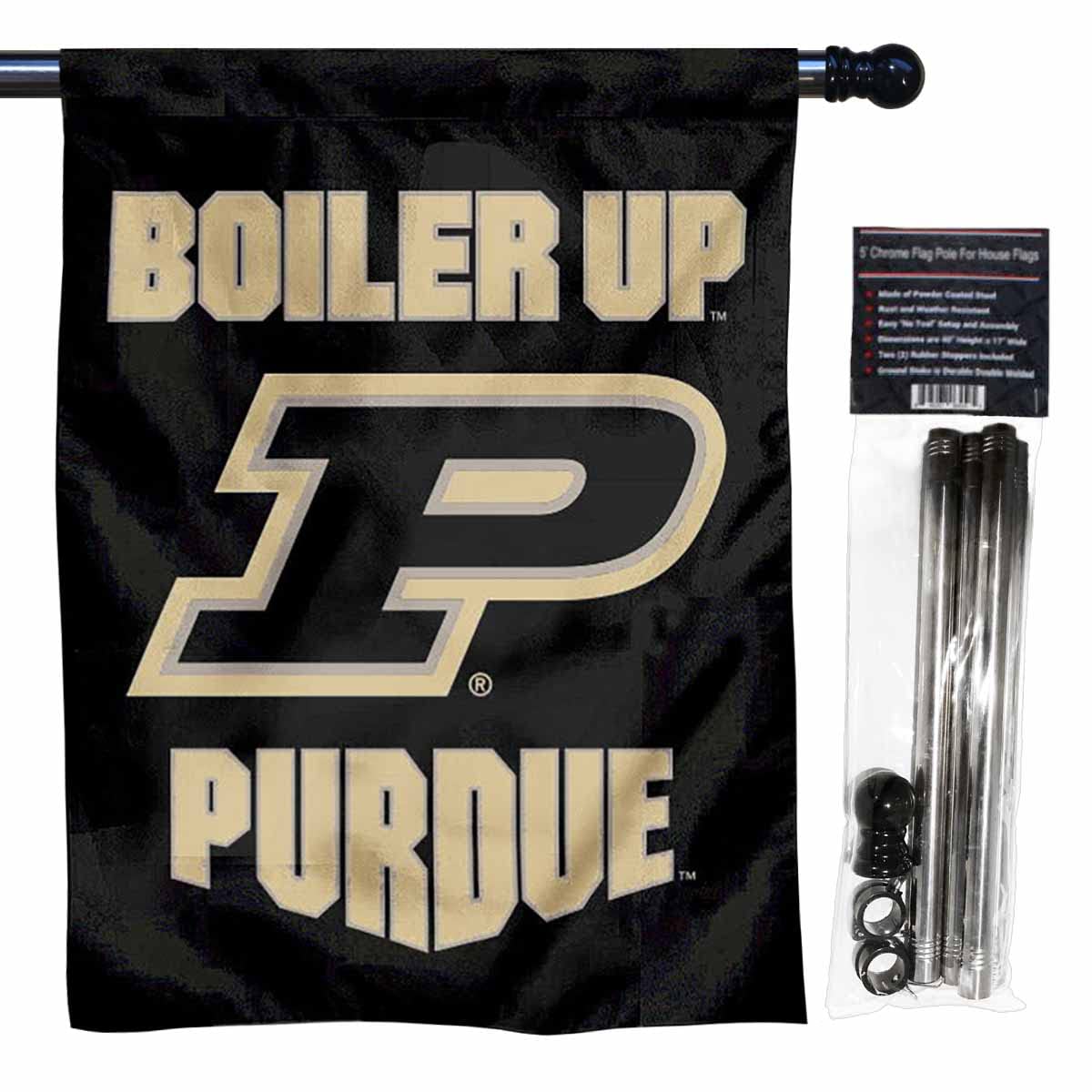 Purdue Boiler Up Logo House Flag with Flag Pole Set - Sports Collectibles, Sports Memorabilia, Sports Fan Shop, Sports Gifts