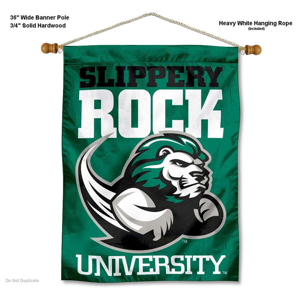 Slippery Rock Double Sided House Flag and Wood Banner Pole Set - Sports Collectibles, Sports Memorabilia, Sports Fan Shop, Sports Gifts
