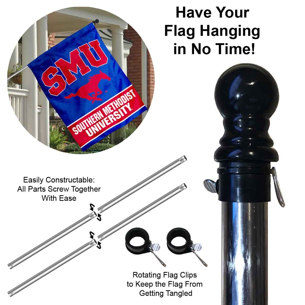 SMU House Flag with Flag Pole Set - Sports Collectibles, Sports Memorabilia, Sports Fan Shop, Sports Gifts