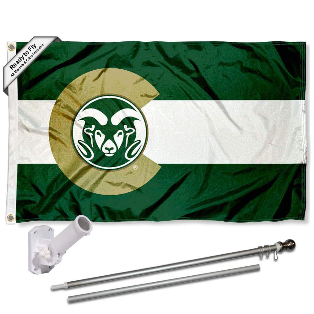 Colorado State Rams CO State Flag with Pole and Bracket Kit - Sports Collectibles, Sports Memorabilia, Sports Fan Shop, Sports Gifts