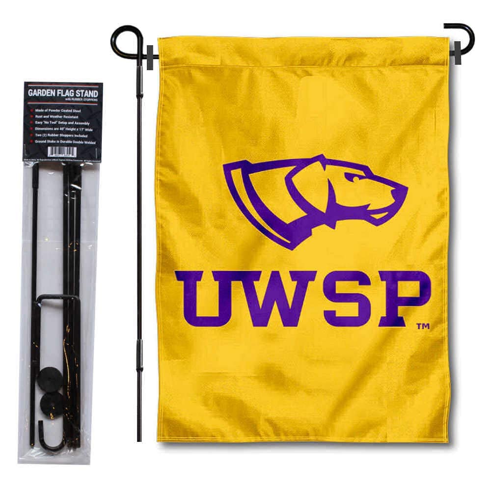 College Flags & Banners Co. UW Stevens Point Pointers Logo Garden Flag and USA Flag Stand Pole Holder Set - Sports Collectibles, Sports Memorabilia, Sports Fan Shop, Sports Gifts
