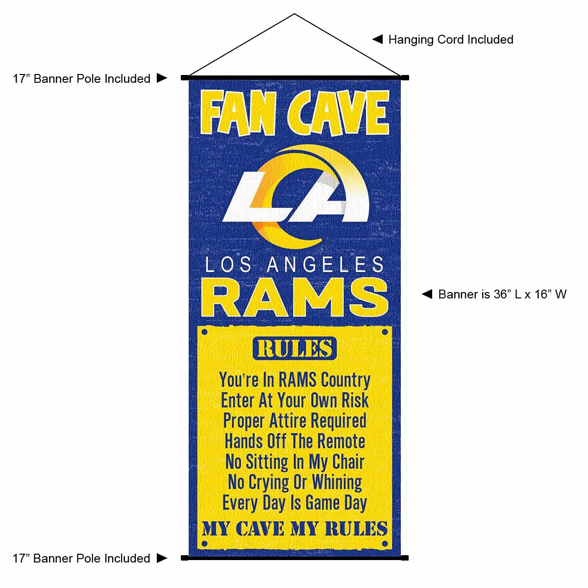 WinCraft Los Angeles Rams Man Cave Fan Banner Wall Door Scroll - Sports Collectibles, Sports Memorabilia, Sports Fan Shop, Sports Gifts
