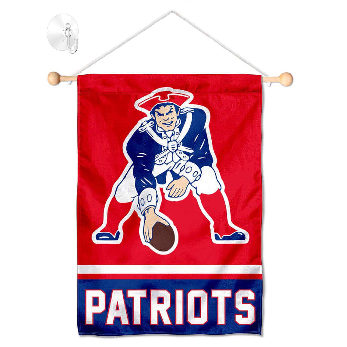 New England Patriots Vintage Pat Patriot Banner Window Wall Hanging Flag with Suction Cup - Sports Collectibles, Sports Memorabilia, Sports Fan Shop, Sports Gifts