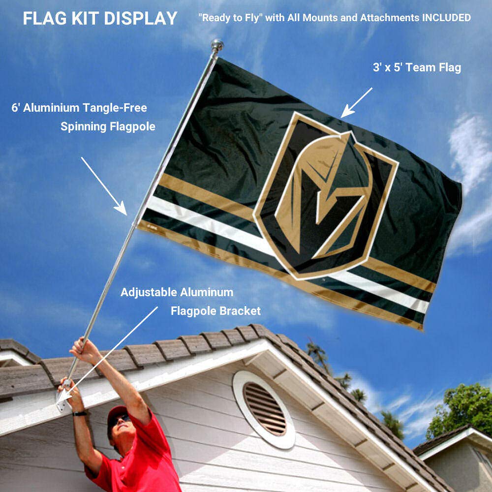 WinCraft Vegas Golden Knights Flag Pole and Bracket Set - Sports Collectibles, Sports Memorabilia, Sports Fan Shop, Sports Gifts