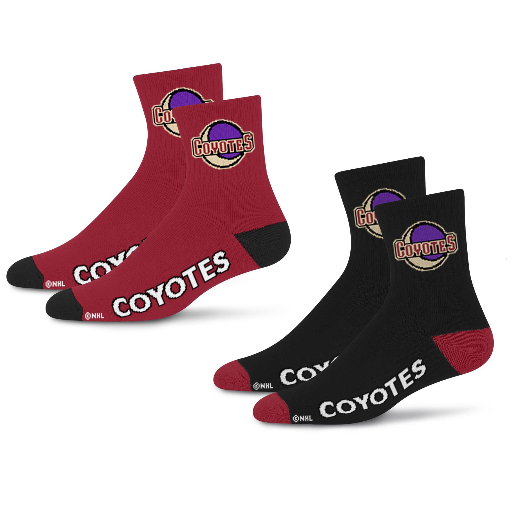 For Bare Feet NHL Arizona Coyotes Quarter Sock Two Pack Team Colors Large - Sports Gifts, Sports Memorabilia, Sports Collectibles, Fan Shop