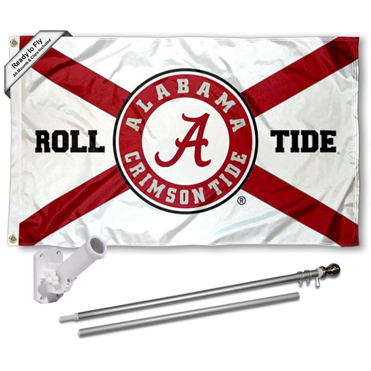 College Flags & Banners Co. Alabama Crimson Tide State of Alabama Flag with Pole and Bracket Holder University Set - Sports Collectibles, Sports Memorabilia, Sports Fan Shop, Sports Gifts