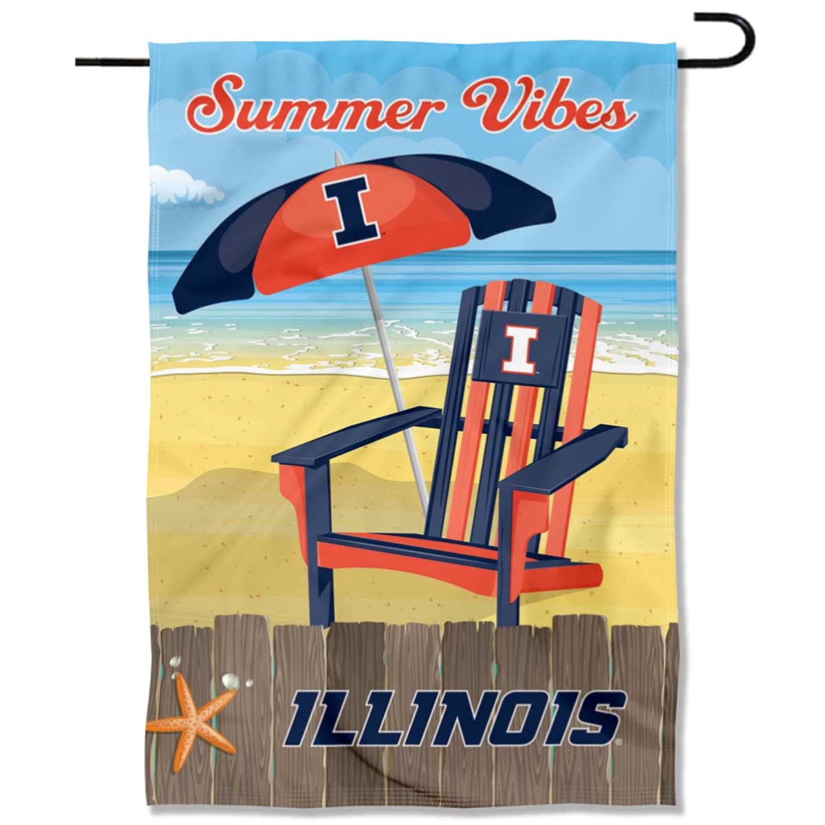College Flags & Banners Co. Illinois Fighting Illini Summer Season Vibes Double Sided Garden Yard Flag - Sports Collectibles, Sports Memorabilia, Sports Fan Shop, Sports Gifts
