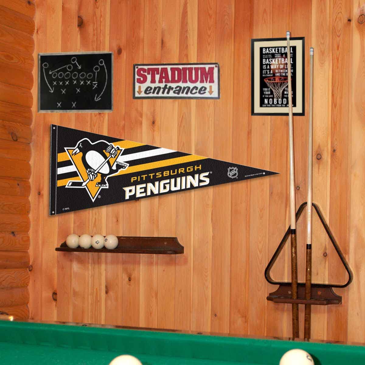Pittsburgh Penguins Pennant Flag and Wall Tack Pads Mounts - Sports Gifts, Sports Memorabilia, Sports Collectibles, Fan Shop