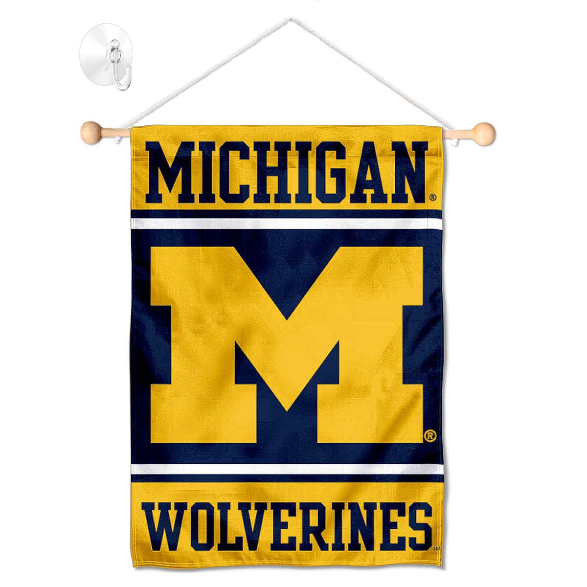 College Flags & Banners Co. Michigan Team University Wolverines Window Wall Banner Hanging Flag with Suction Cup - Sports Collectibles, Sports Memorabilia, Sports Fan Shop, Sports Gifts