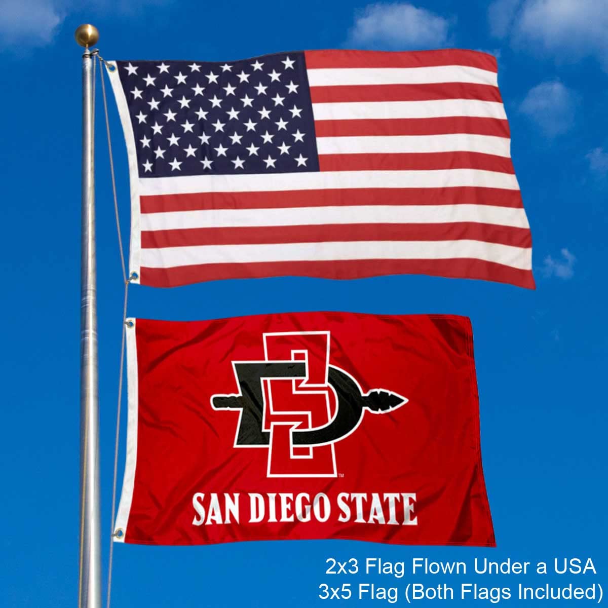 San Diego State Aztecs Small 2'x3' Flag and USA 3x5 Flag Set - Sports Collectibles, Sports Memorabilia, Sports Fan Shop, Sports Gifts