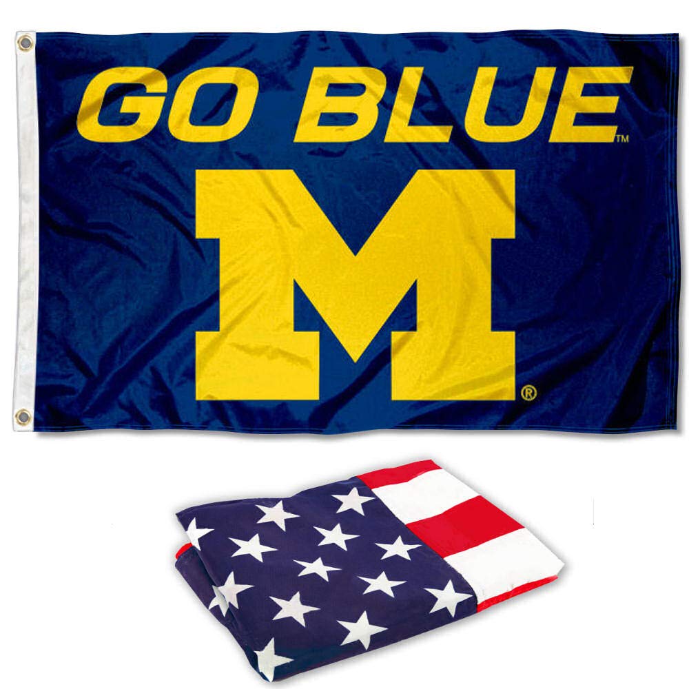 College Flags & Banners Co. Michigan Wolverines Go Blue and USA Flag 3x5 Set - Sports Collectibles, Sports Memorabilia, Sports Fan Shop, Sports Gifts