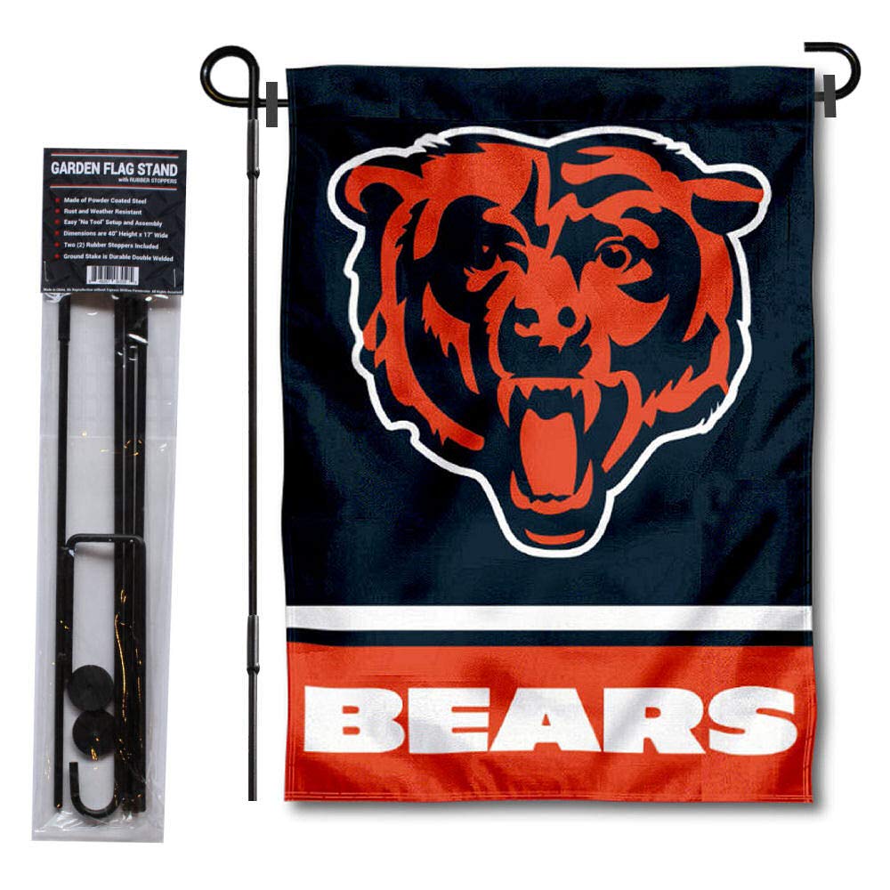 WinCraft Chicago Bears Bear Head Garden Flag with Stand Holder - Sports Collectibles, Sports Memorabilia, Sports Fan Shop, Sports Gifts