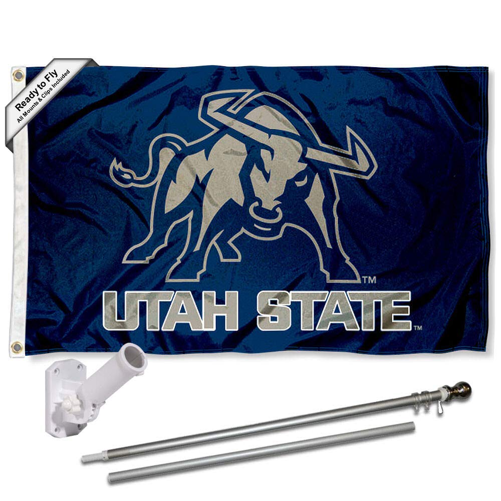 USU Aggies Big Blue Flag and Pole Bracket Mount Bundle - Sports Collectibles, Sports Memorabilia, Sports Fan Shop, Sports Gifts