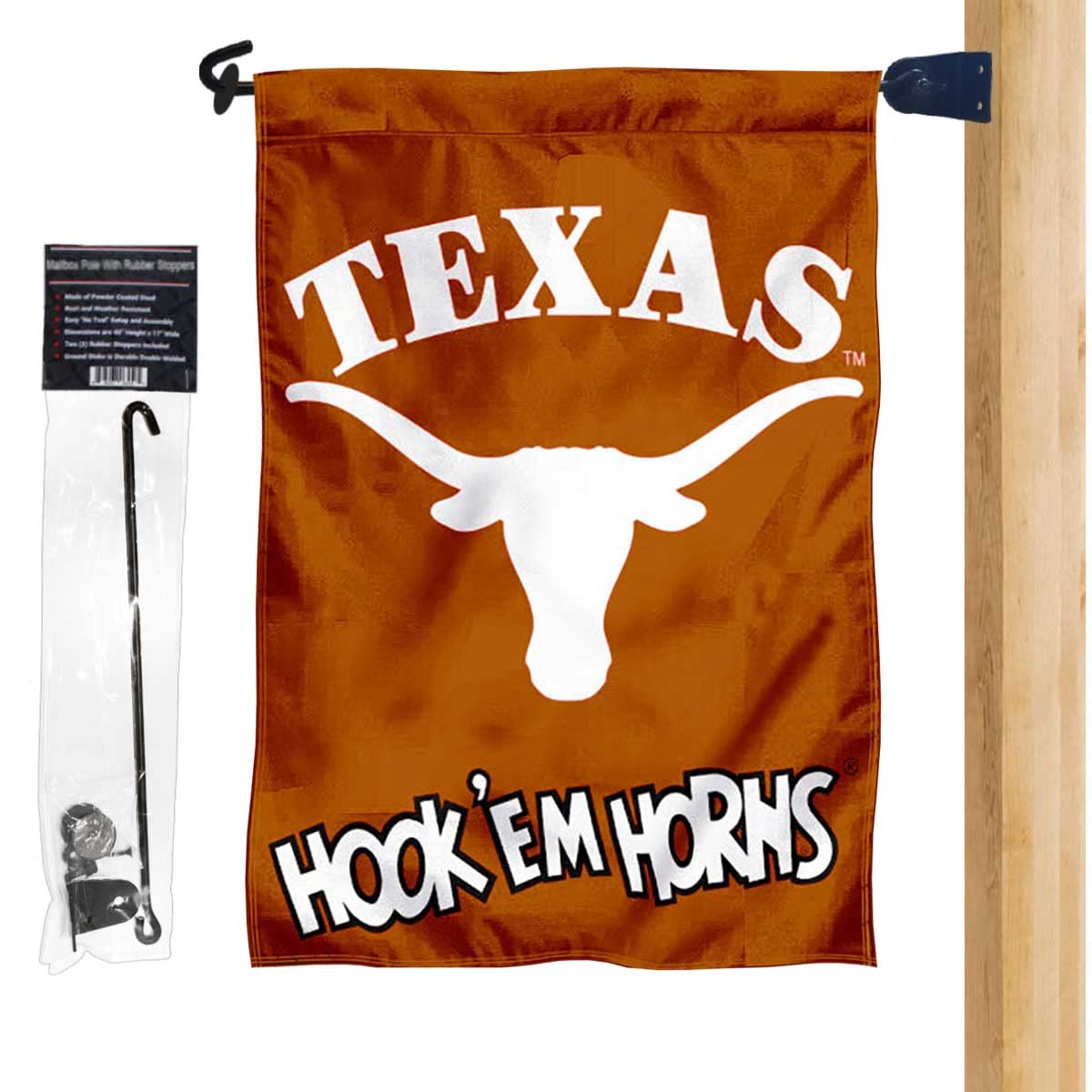 College Flags & Banners Co. Texas UT Longhorns Hook'em Horns Garden Flag and Mailbox Post Pole Mount Holder Set - Sports Collectibles, Sports Memorabilia, Sports Fan Shop, Sports Gifts