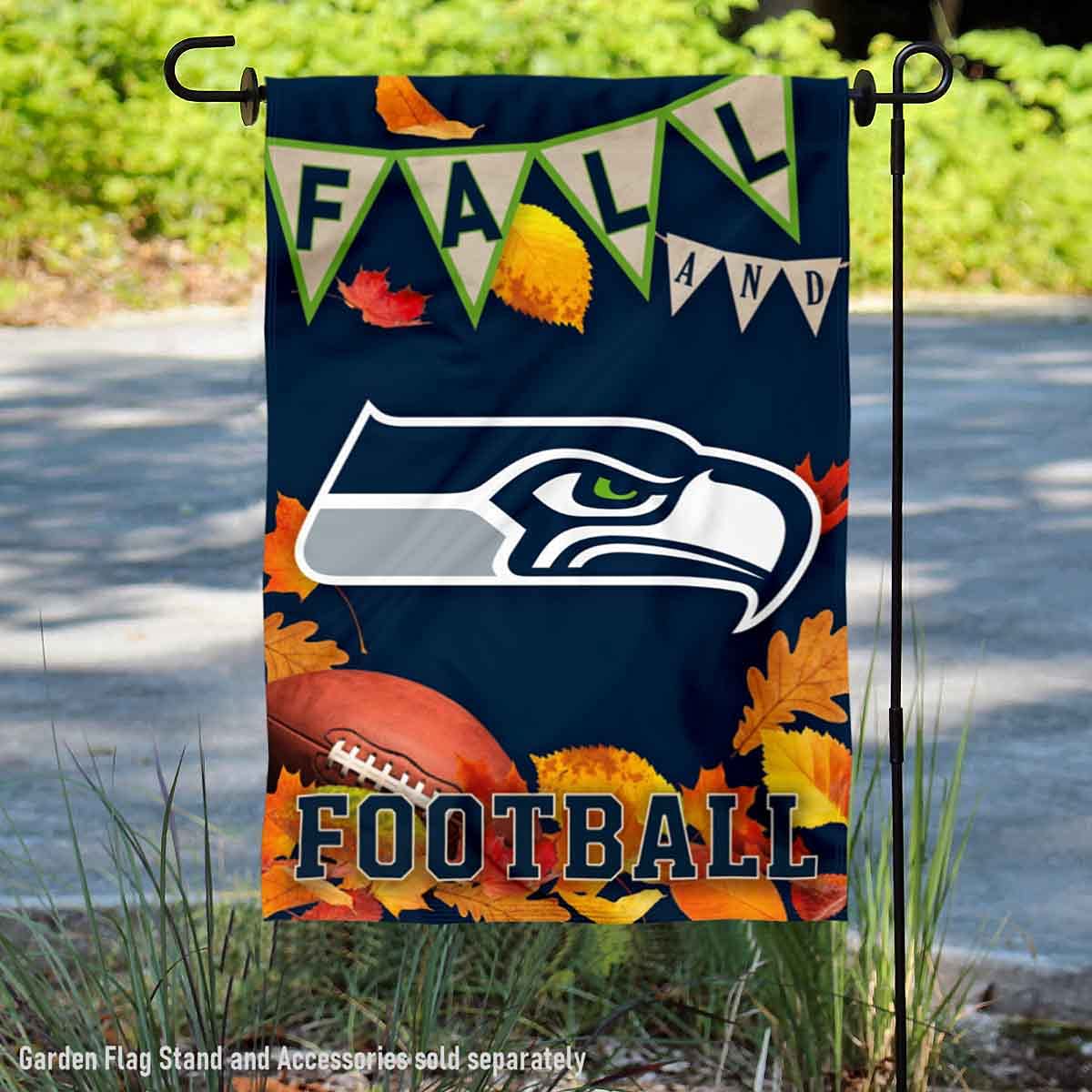 WinCraft Seattle Seahawks Fall Leaves Decorative Football Garden Flag Double Sided Banner - Sports Collectibles, Sports Memorabilia, Sports Fan Shop, Sports Gifts