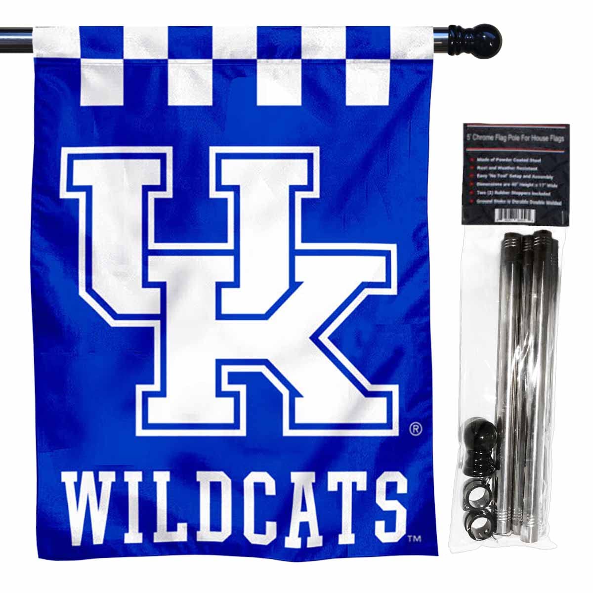 Kentucky UK Wildcats Checkerboard House Flag with Flag Pole Set - Sports Collectibles, Sports Memorabilia, Sports Fan Shop, Sports Gifts