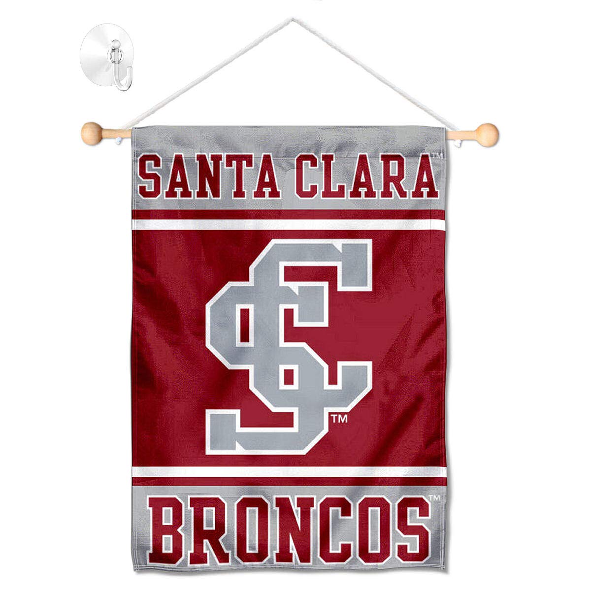 College Flags & Banners Co. Santa Clara Broncos Window Wall Banner Hanging Flag with Suction Cup - Sports Collectibles, Sports Memorabilia, Sports Fan Shop, Sports Gifts