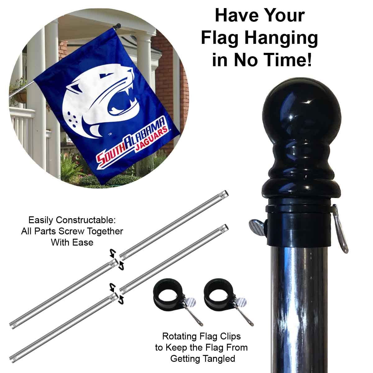College Flags & Banners Co. USA Jaguars House Flag with Flag Pole Set - Sports Collectibles, Sports Memorabilia, Sports Fan Shop, Sports Gifts