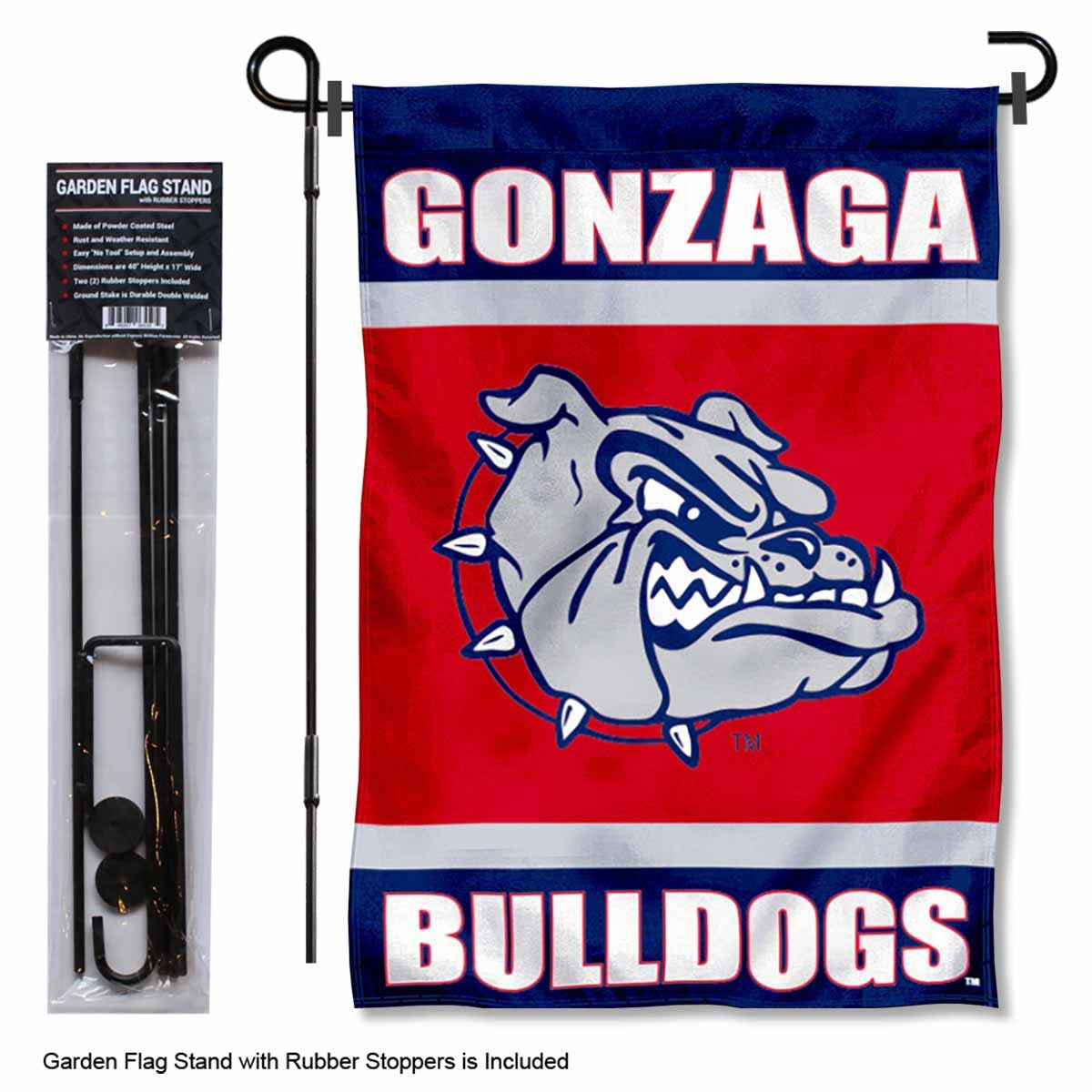 College Flags & Banners Co. Gonzaga Bulldogs Garden Flag with Pole Stand Holder - Sports Collectibles, Sports Memorabilia, Sports Fan Shop, Sports Gifts