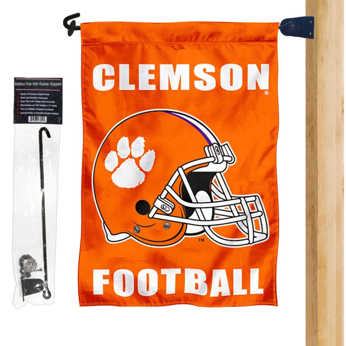 Clemson Tigers Football Helmet Garden Banner and Mailbox Post Pole Mount Holder Set - Sports Collectibles, Sports Memorabilia, Sports Fan Shop, Sports Gifts