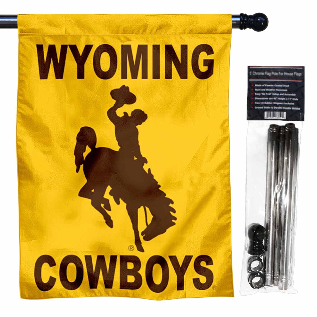 College Flags & Banners Co. Wyoming Cowboys House Flag with Flag Pole Set - Sports Collectibles, Sports Memorabilia, Sports Fan Shop, Sports Gifts