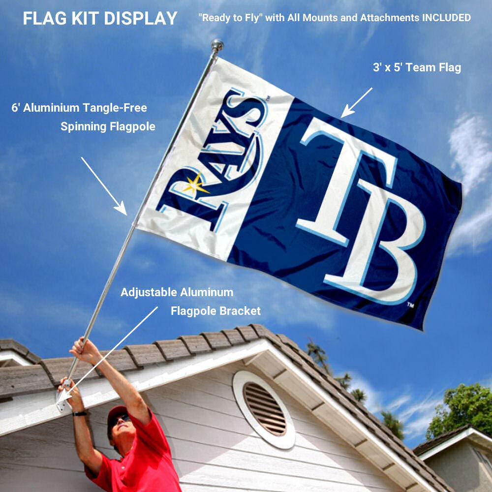 WinCraft Tampa Bay Rays Flag Pole and Bracket Set - Sports Collectibles, Sports Memorabilia, Sports Fan Shop, Sports Gifts