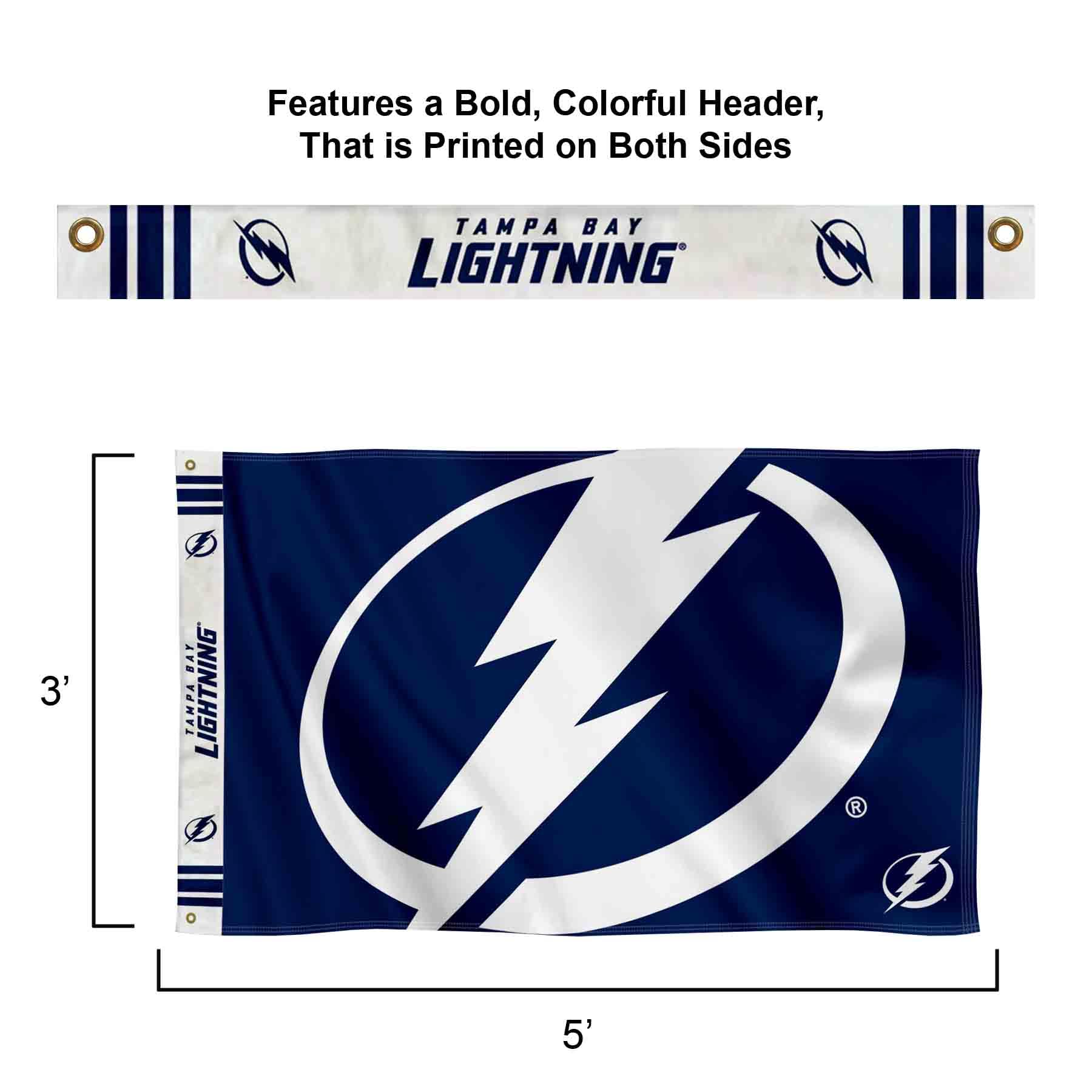 WinCraft Tampa Bay Lightning Printed Header 3x5 Premium Banner Flag - Sports Collectibles, Sports Memorabilia, Sports Fan Shop, Sports Gifts